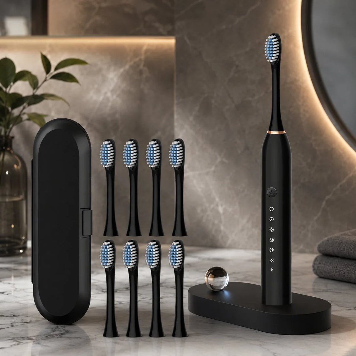 Electric Toothbrush Quiet Sonic USB Rechargeable 8 Replacement Heads