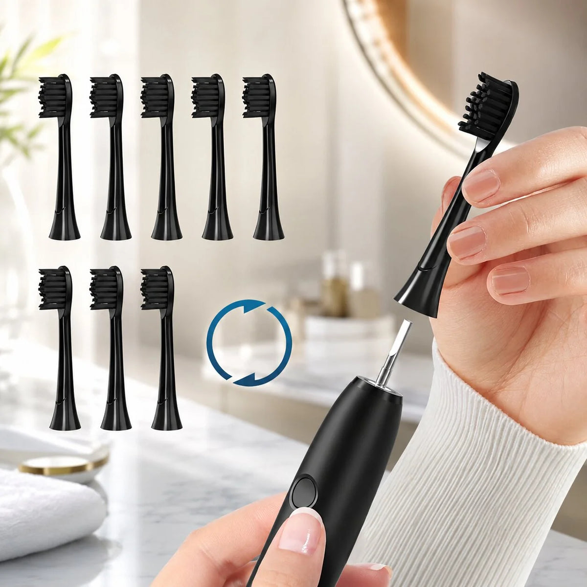 Electric Toothbrush Quiet Sonic USB Rechargeable 8 Replacement Heads