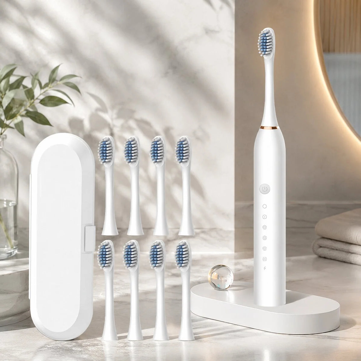 Electric Toothbrush Quiet Sonic USB Rechargeable 8 Replacement Heads