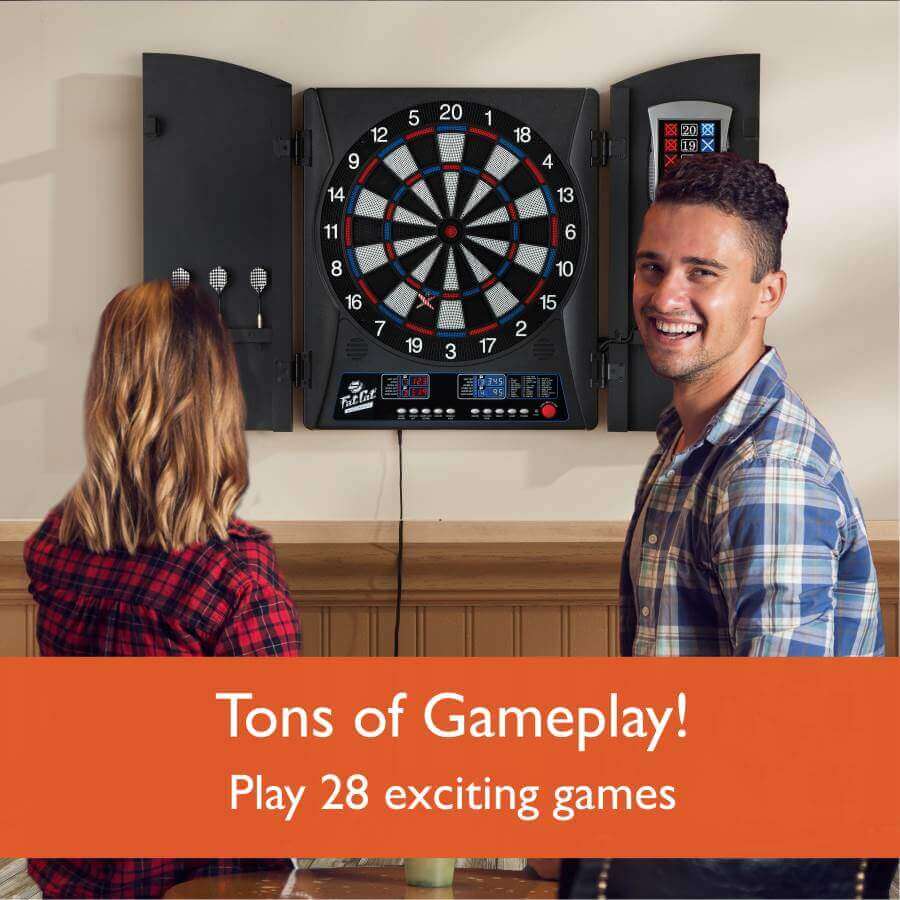 Electronic Dartboard Cabinet 13-Inch Built-In Dart Storage 28 Games