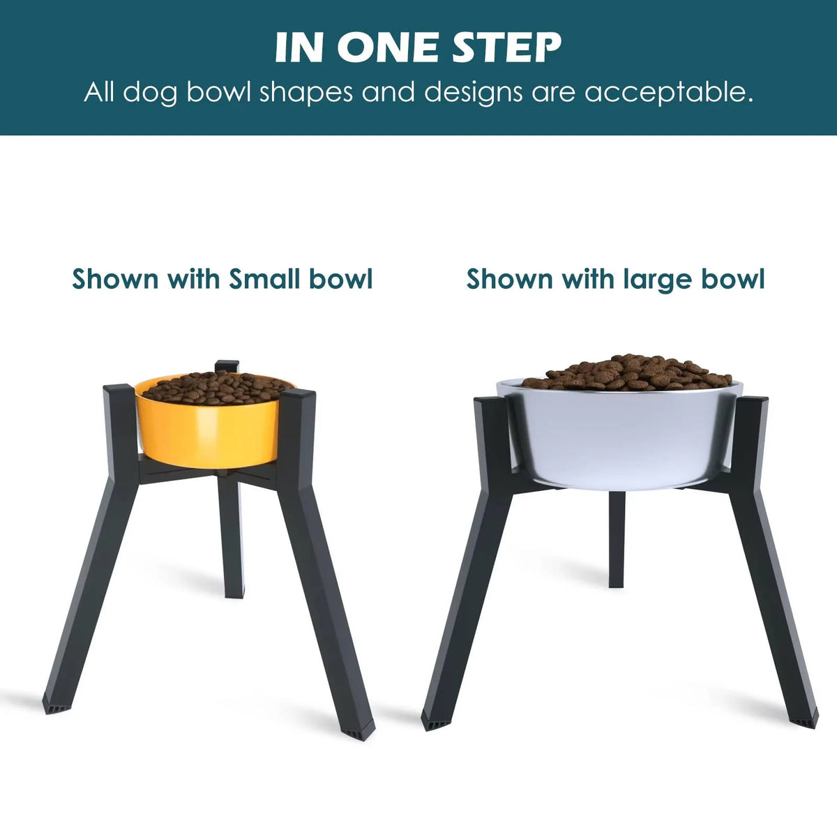 Elevated Dog Bowl Stand Adjustable Foldable Metal Frame 13.7 Inch Height