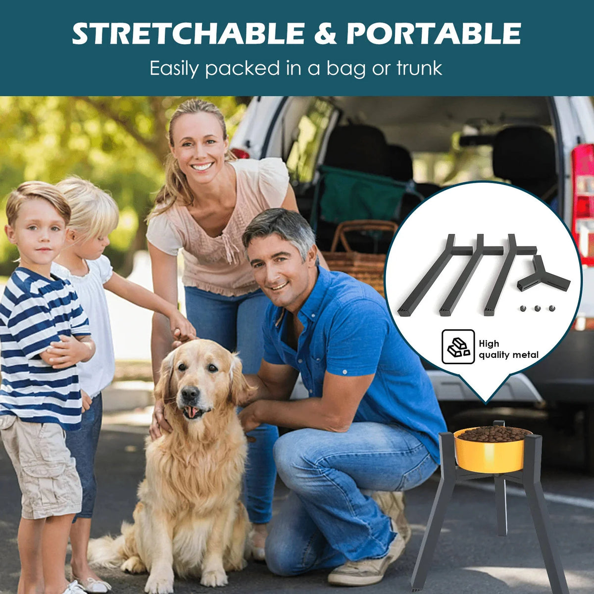 Elevated Dog Bowl Stand Adjustable Foldable Metal Frame 13.7 Inch Height