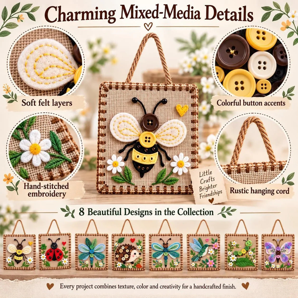 Embroidery Craft Kit Felt Wall Hanging All Supplies Included