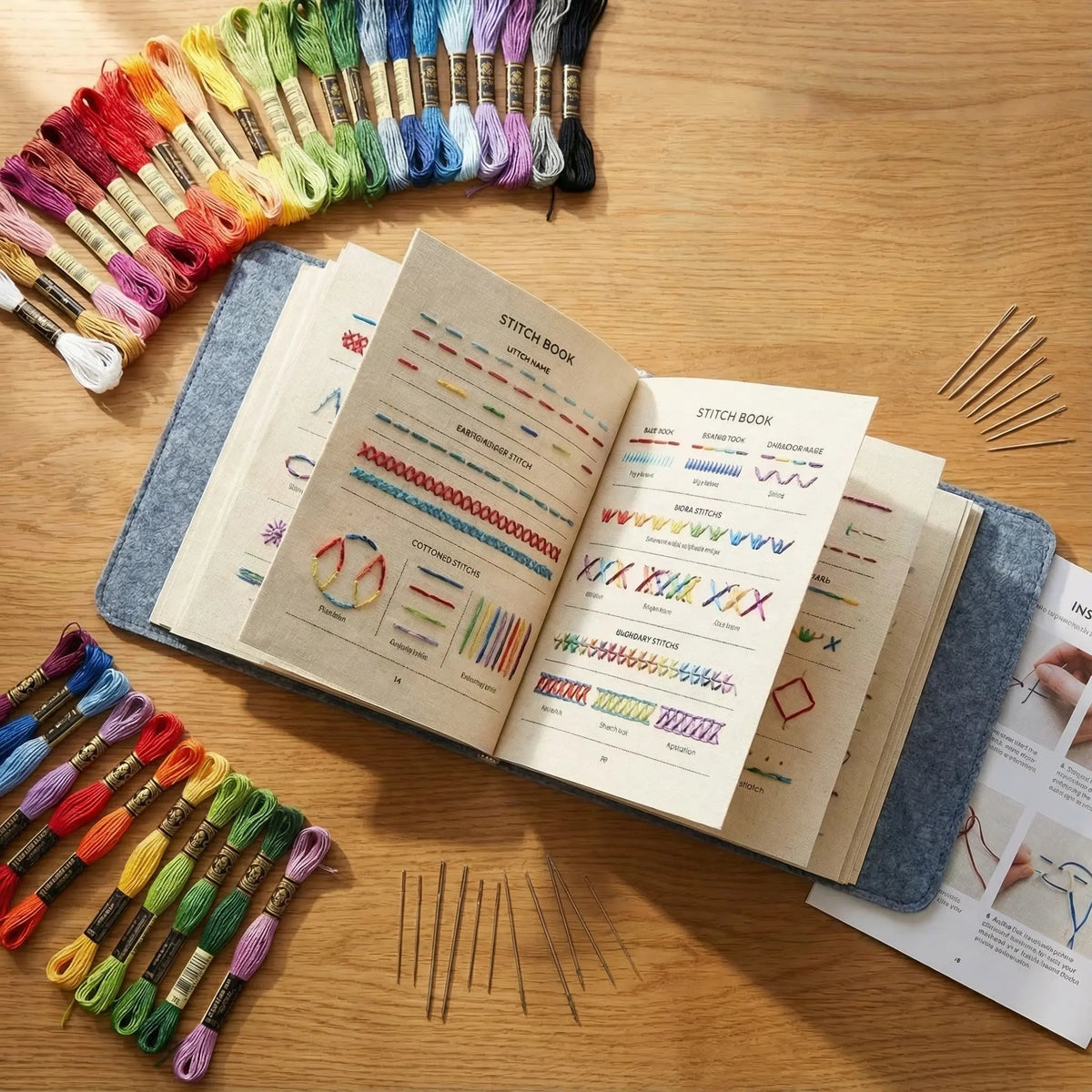 Embroidery Kit 106 Stitch Patterns Removable Linen Pages