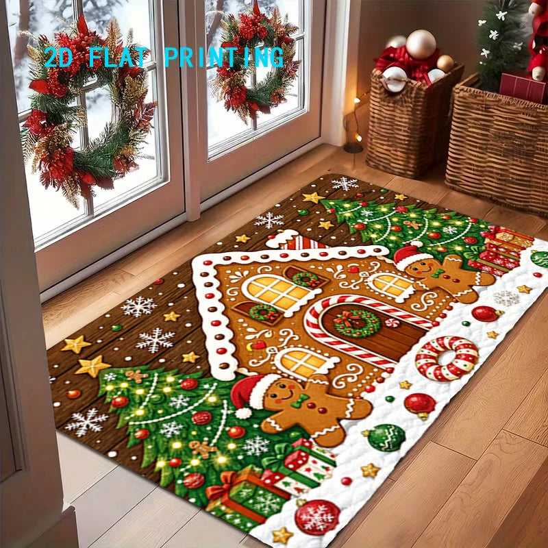 Entry Mat Gingerbread House Print Non-Slip Weather-Resistant