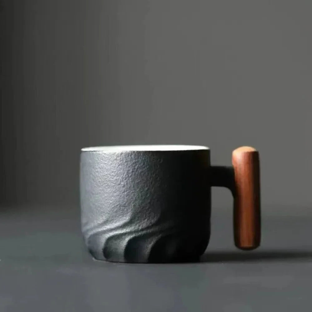 Espresso Cup Ceramic Wooden Handle 2.7 Oz Dishwasher-Safe