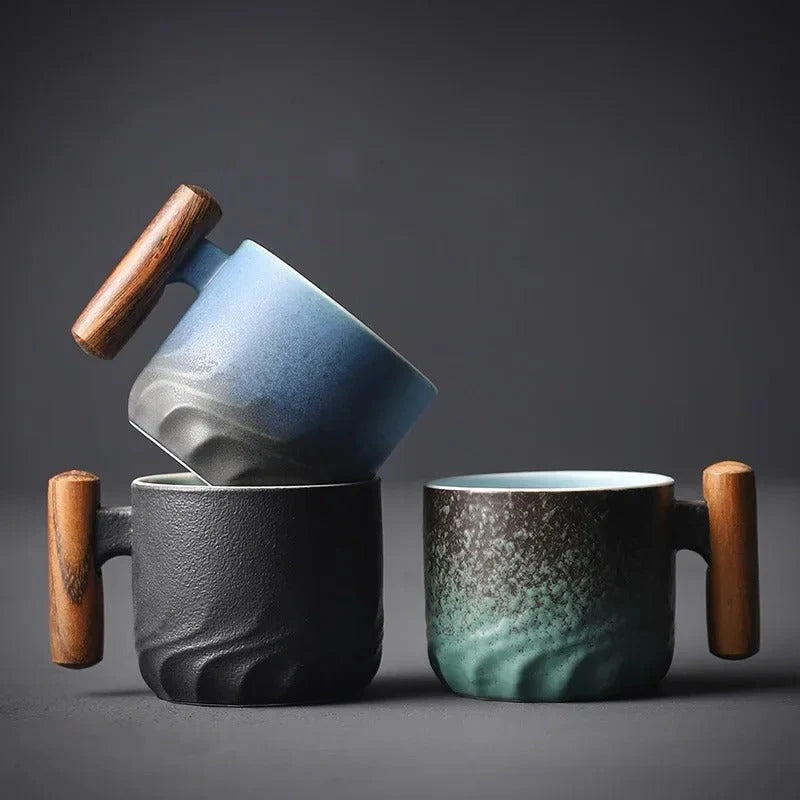 Espresso Cup Ceramic Wooden Handle 2.7 Oz Dishwasher-Safe