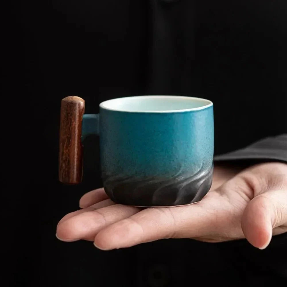 Espresso Cup Ceramic Wooden Handle 2.7 Oz Dishwasher-Safe