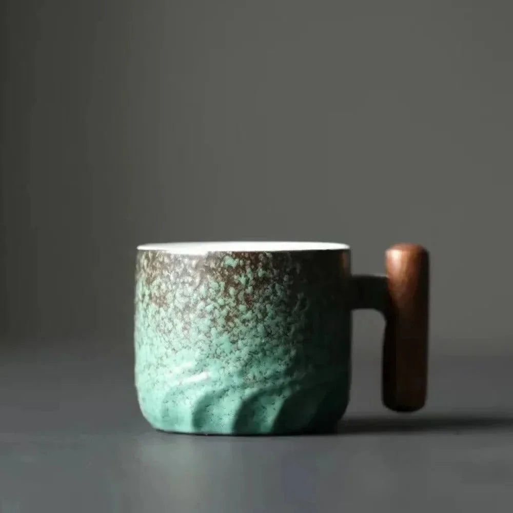 Espresso Cup Ceramic Wooden Handle 2.7 Oz Dishwasher-Safe