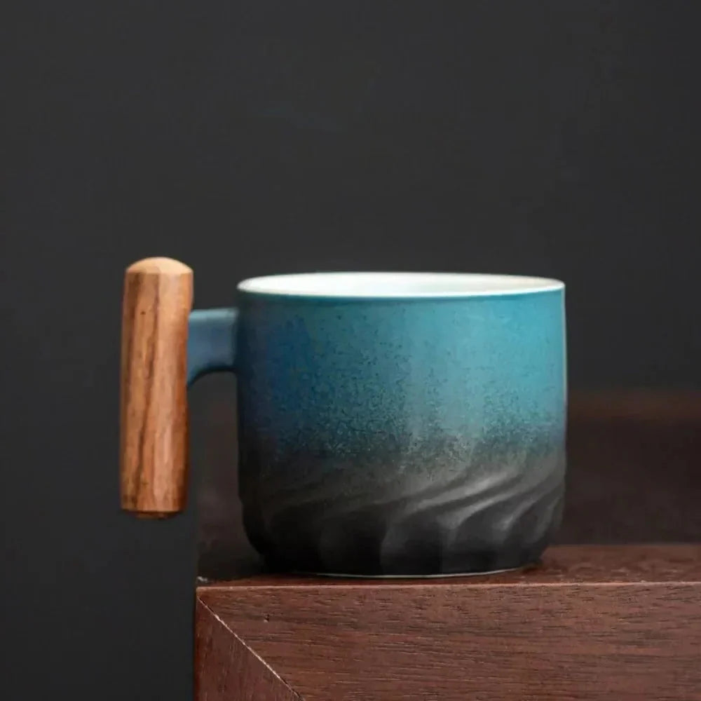 Espresso Cup Ceramic Wooden Handle 2.7 Oz Dishwasher-Safe
