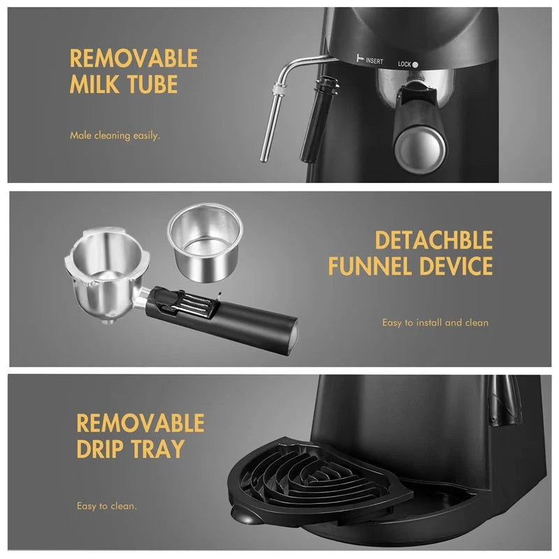 Espresso Machine Steam Wand Milk Frother 4-Cup Capacity