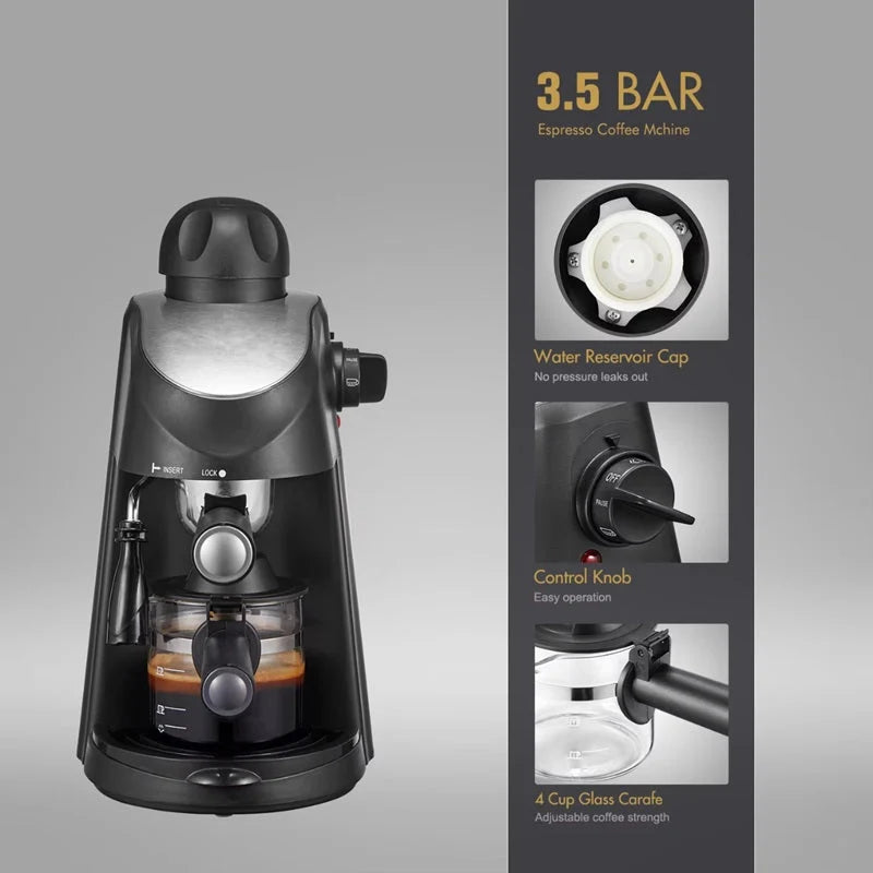Espresso Machine Steam Wand Milk Frother 4-Cup Capacity