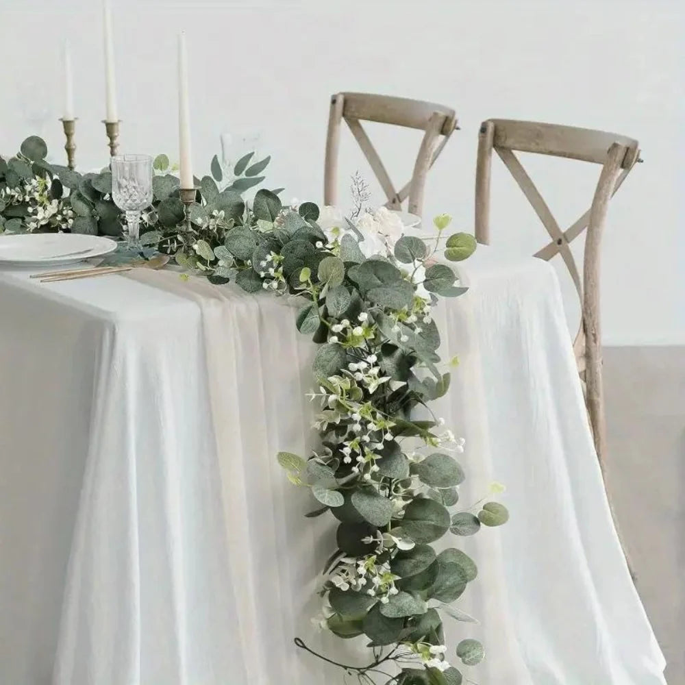 Eucalyptus Garland Faux Silk Leaves Flexible Stems 70.8-Inch