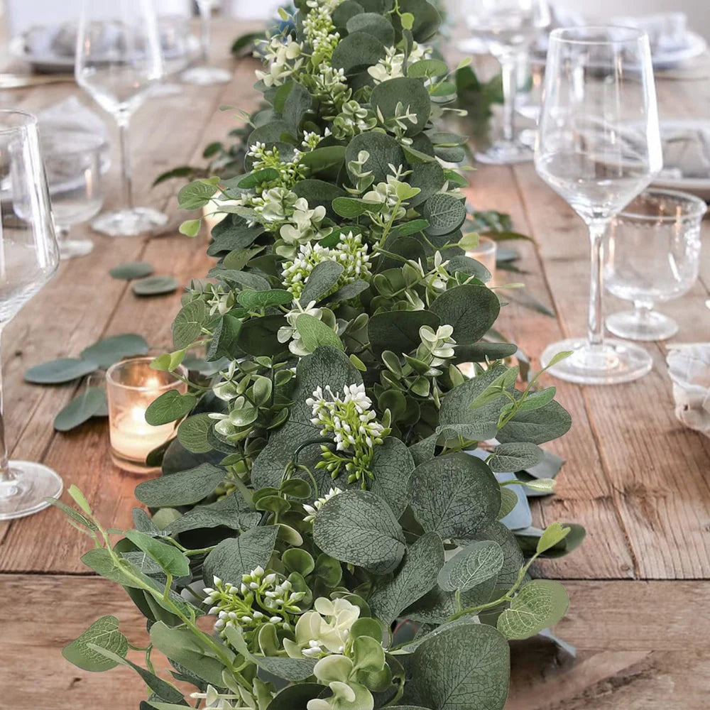 Eucalyptus Garland Faux Silk Leaves Flexible Stems 70.8-Inch