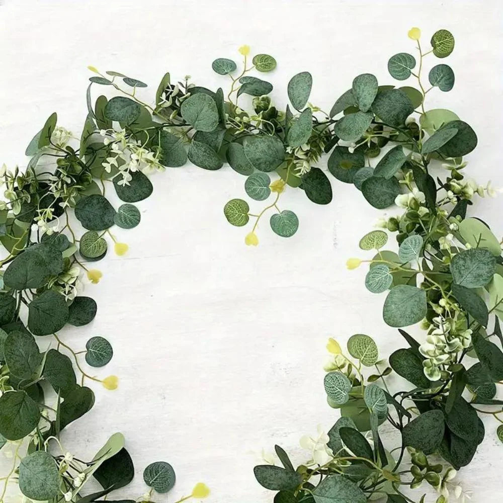Eucalyptus Garland Faux Silk Leaves Flexible Stems 70.8-Inch