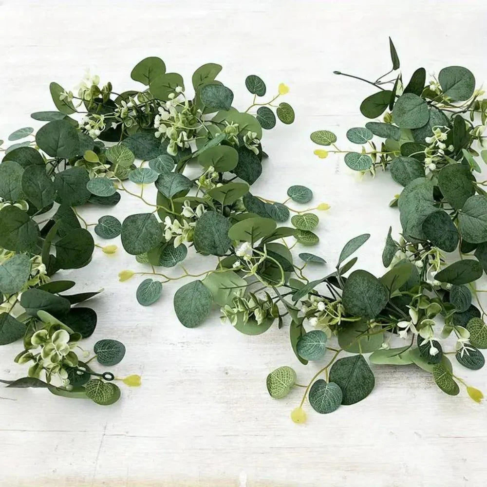 Eucalyptus Garland Faux Silk Leaves Flexible Stems 70.8-Inch