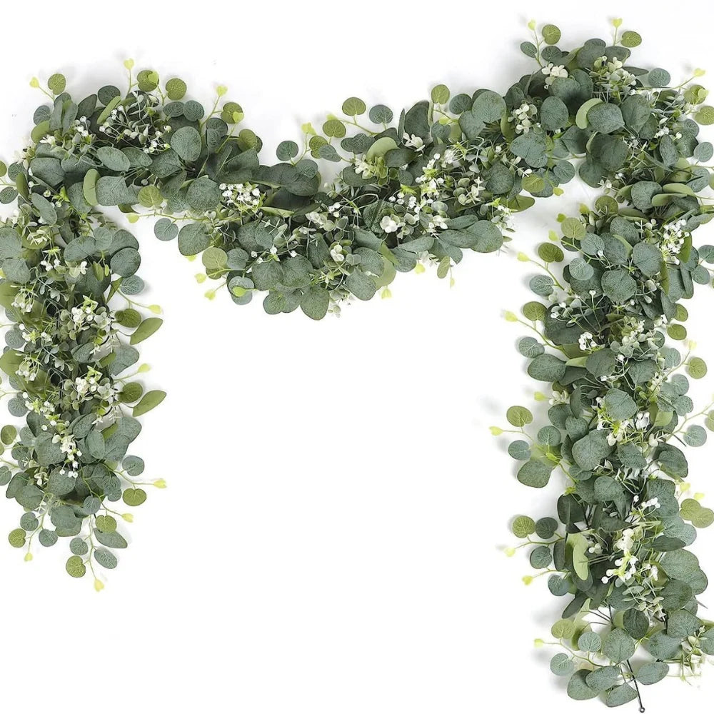 Eucalyptus Garland Faux Silk Leaves Flexible Stems 70.8-Inch