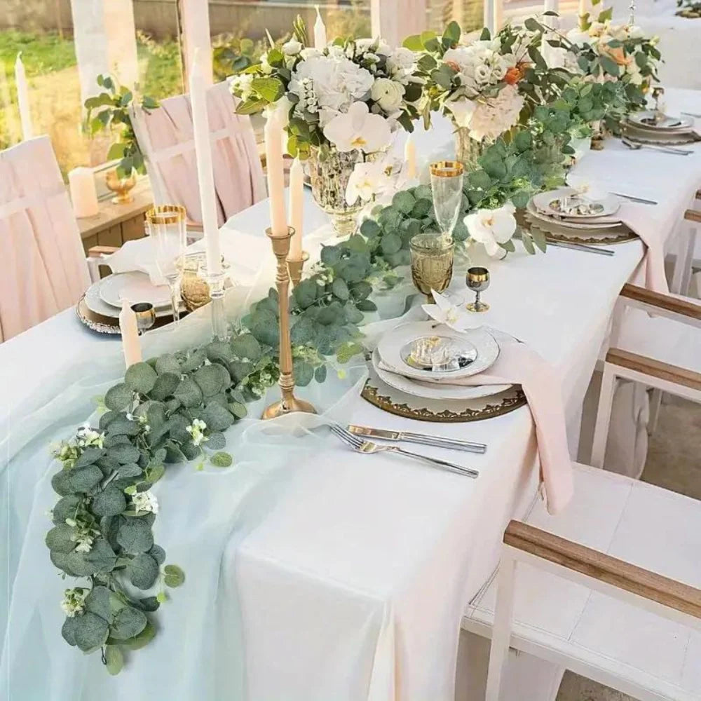 Eucalyptus Garland Faux Silk Leaves Flexible Stems 70.8-Inch