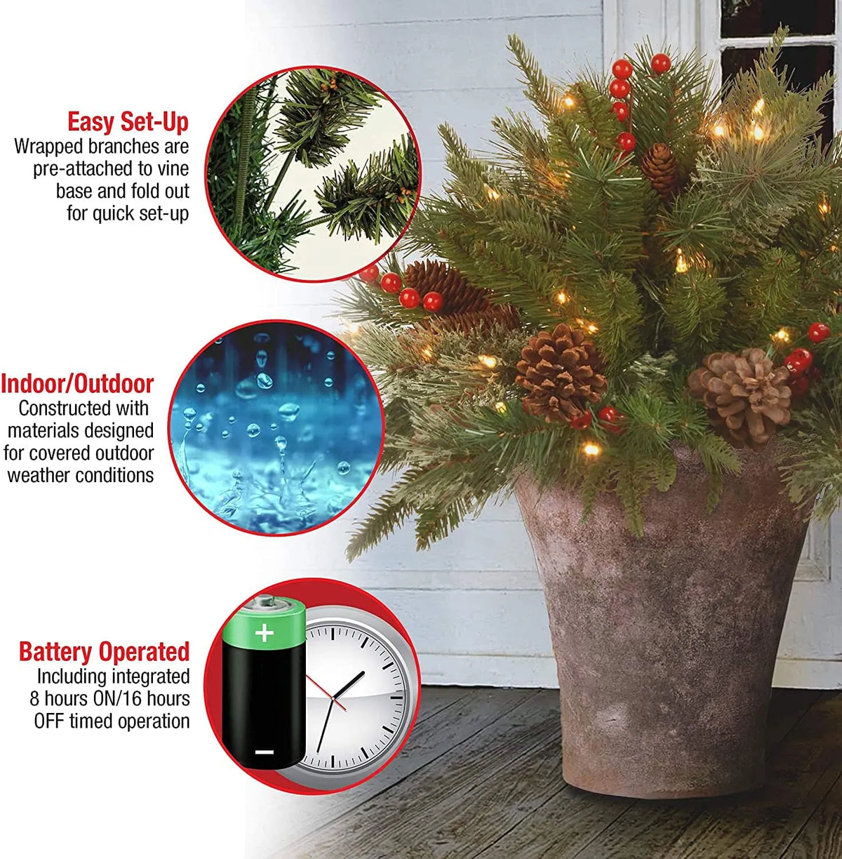 Evergreen Urn Filler Battery-Powered LED Lights With Timer