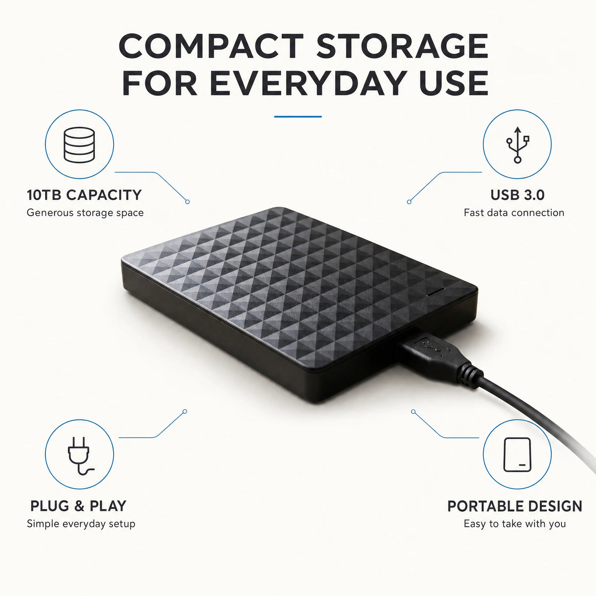 External Hard Drive 10TB USB 3.0 Compact