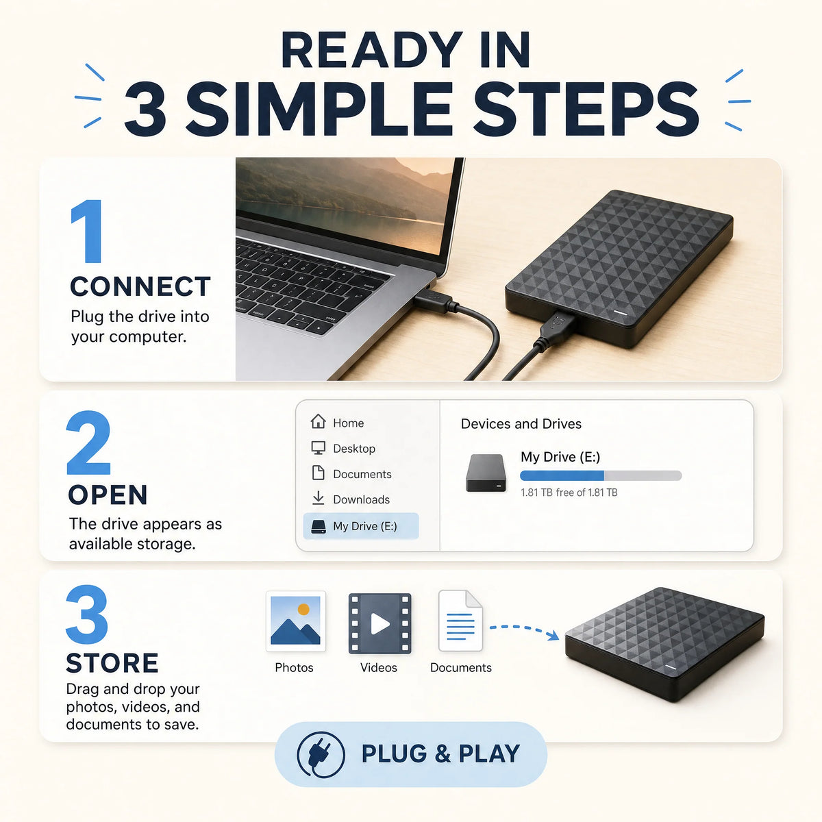 External Hard Drive 10TB USB 3.0 Compact