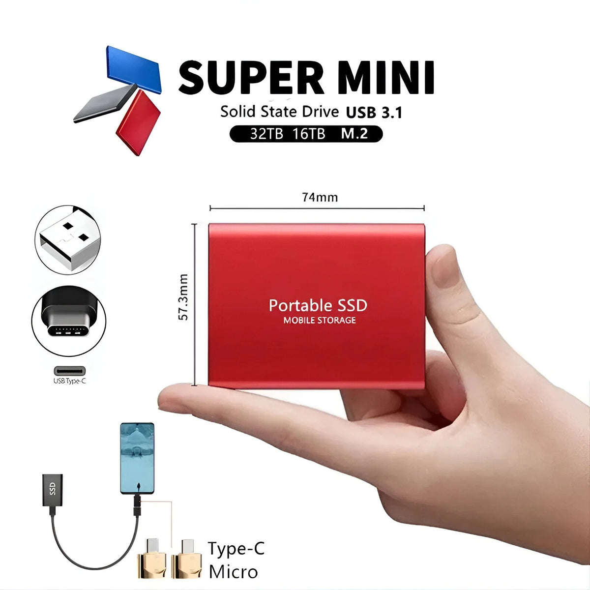 External SSD Portable Solid-State Storage Universal Port Connection