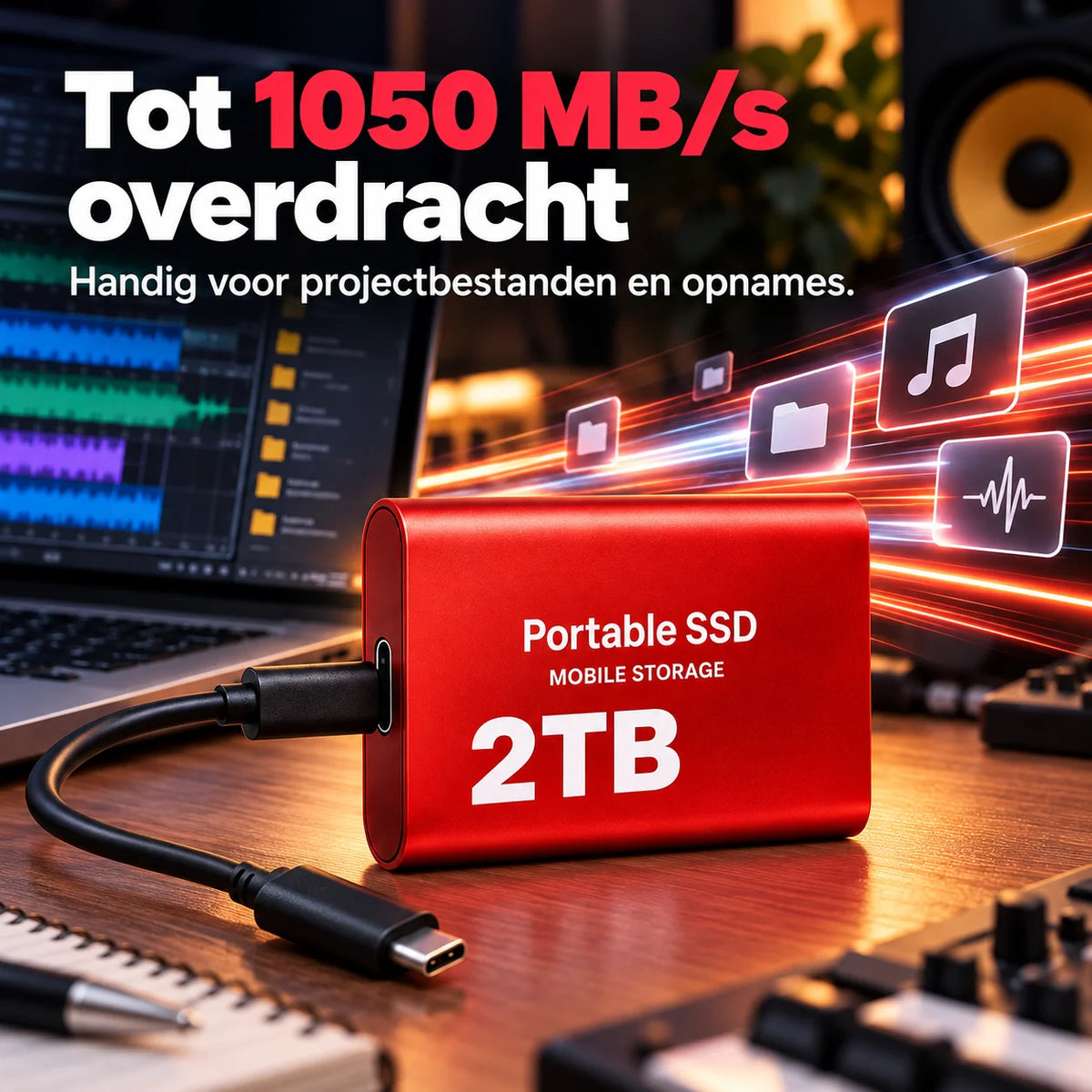 External SSD Portable USB-C 2TB Up to 1050 MB/s