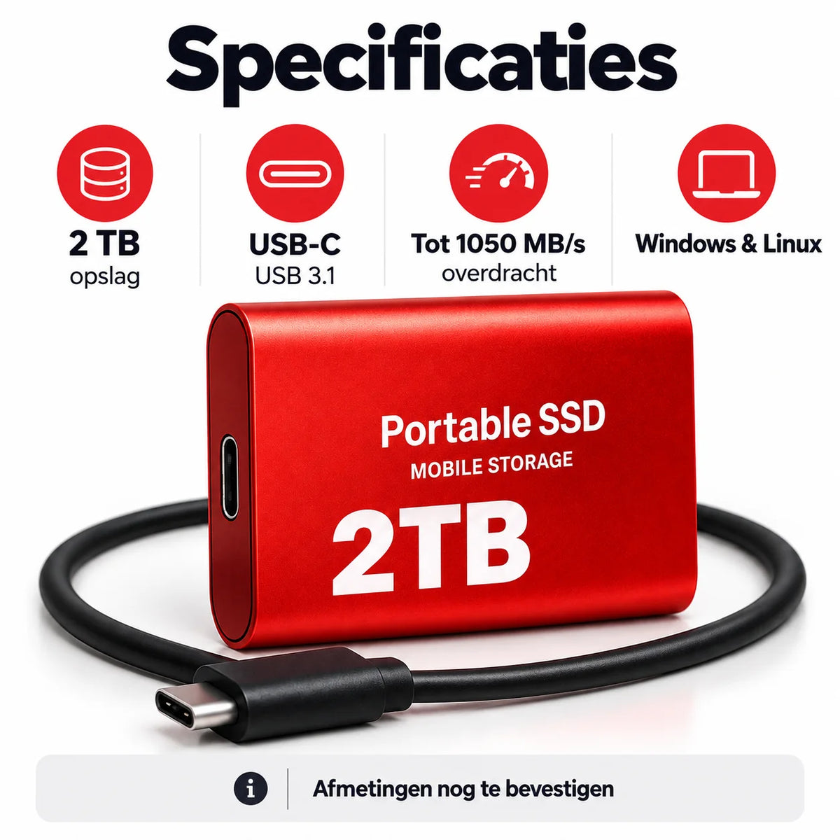 External SSD Portable USB-C 2TB Up to 1050 MB/s