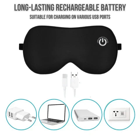 Eye Mask Heated Rechargeable Gentle Vibration Removable Silk Cover