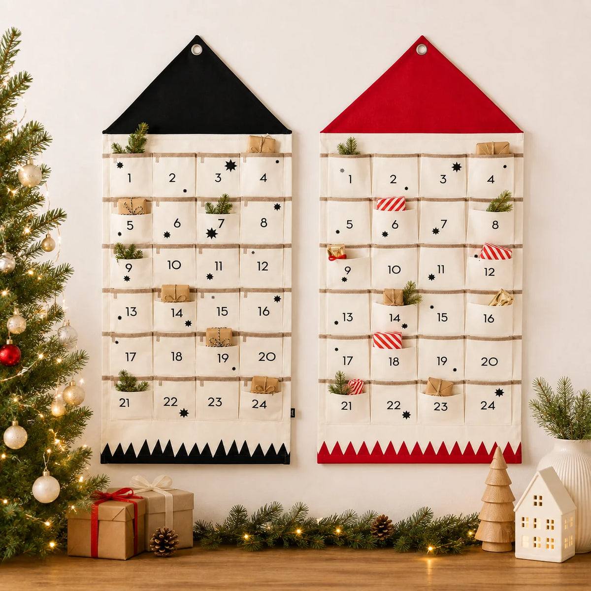 Fabric Advent Calendar 24 Numbered Pockets Reusable