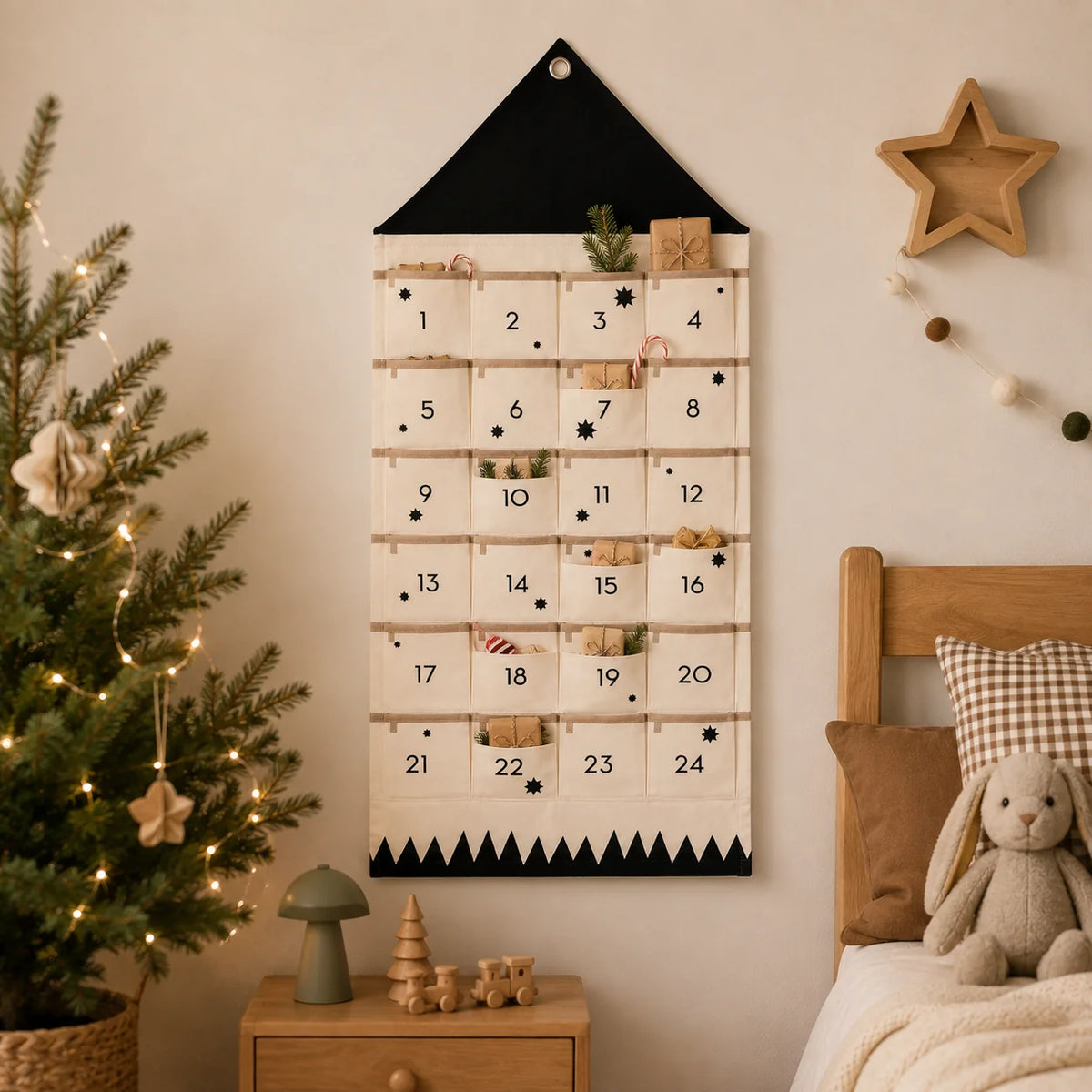Fabric Advent Calendar 24 Numbered Pockets Reusable