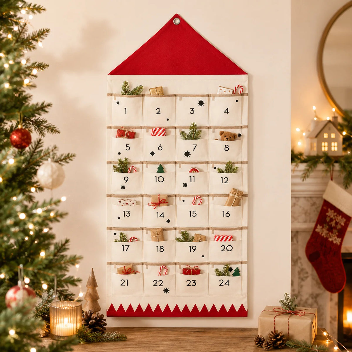 Fabric Advent Calendar 24 Numbered Pockets Reusable