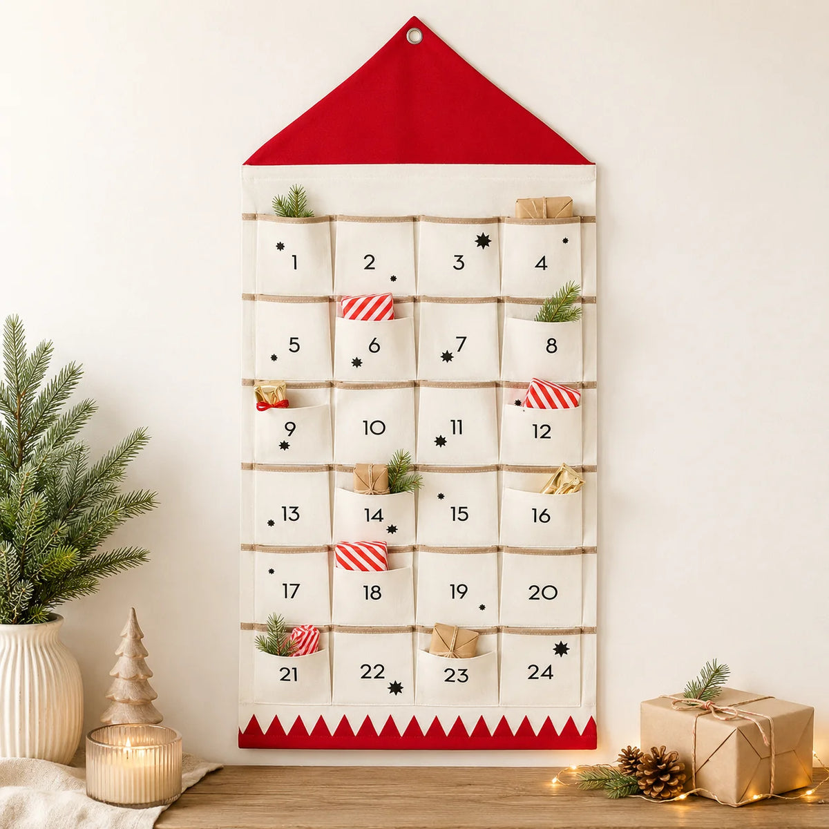 Fabric Advent Calendar 24 Numbered Pockets Reusable