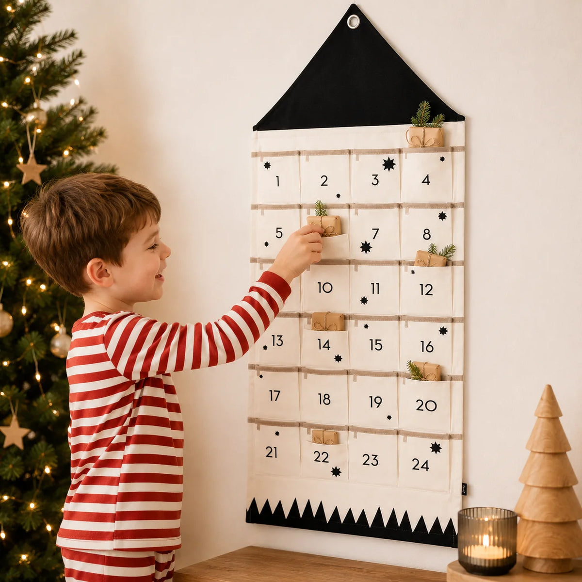 Fabric Advent Calendar 24 Numbered Pockets Reusable