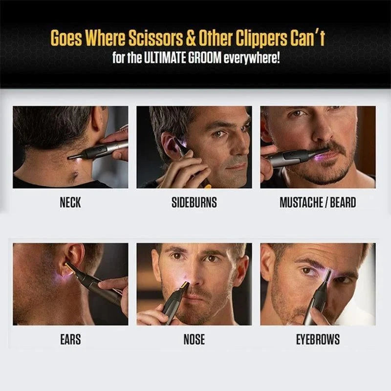 Facial Hair Trimmer Built-In LED Rinseable Head