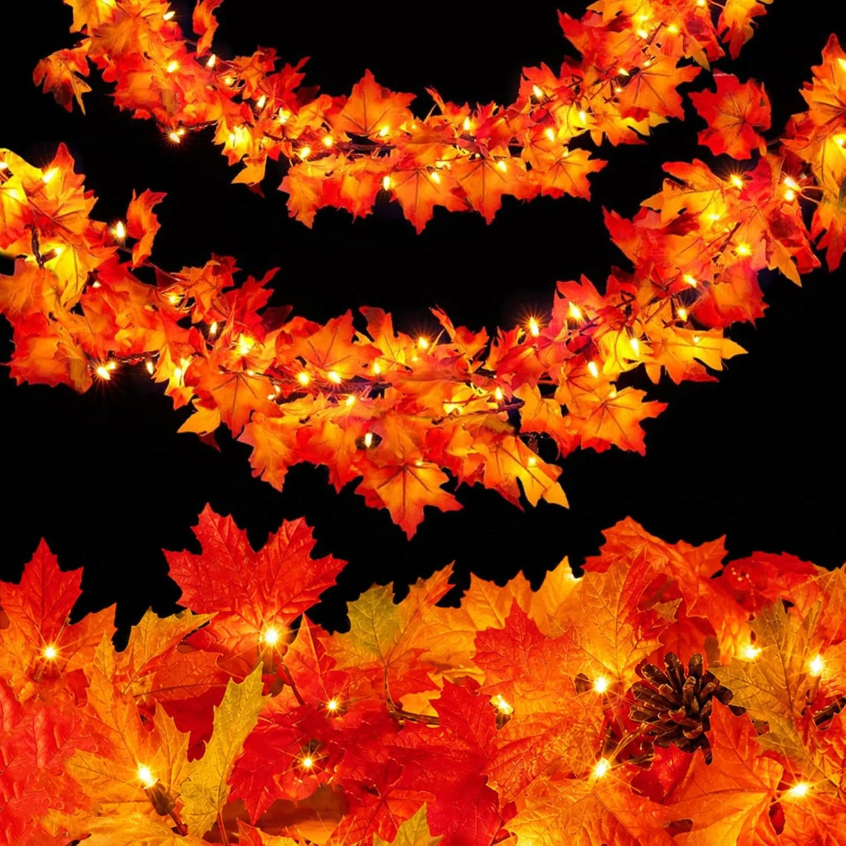 Fall Garland with 50 Orange Lights 9 Ft IP44 Rated