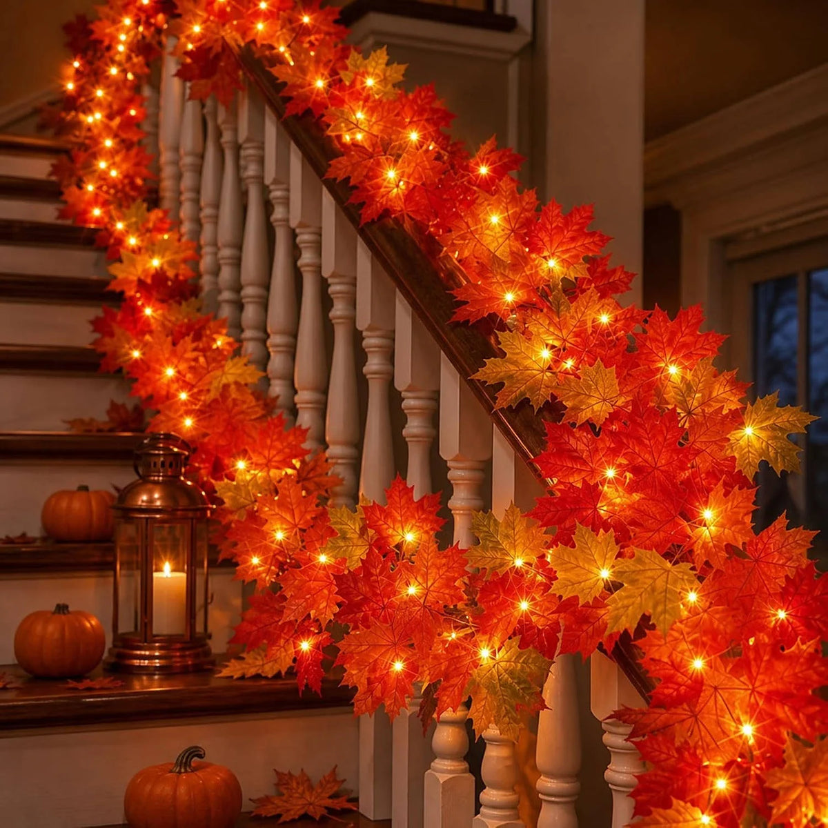 Fall Garland with 50 Orange Lights 9 Ft IP44 Rated