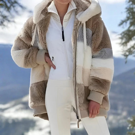 Faux Fur Coat Double-Layer Insulation Adjustable Hood Oversized Fit