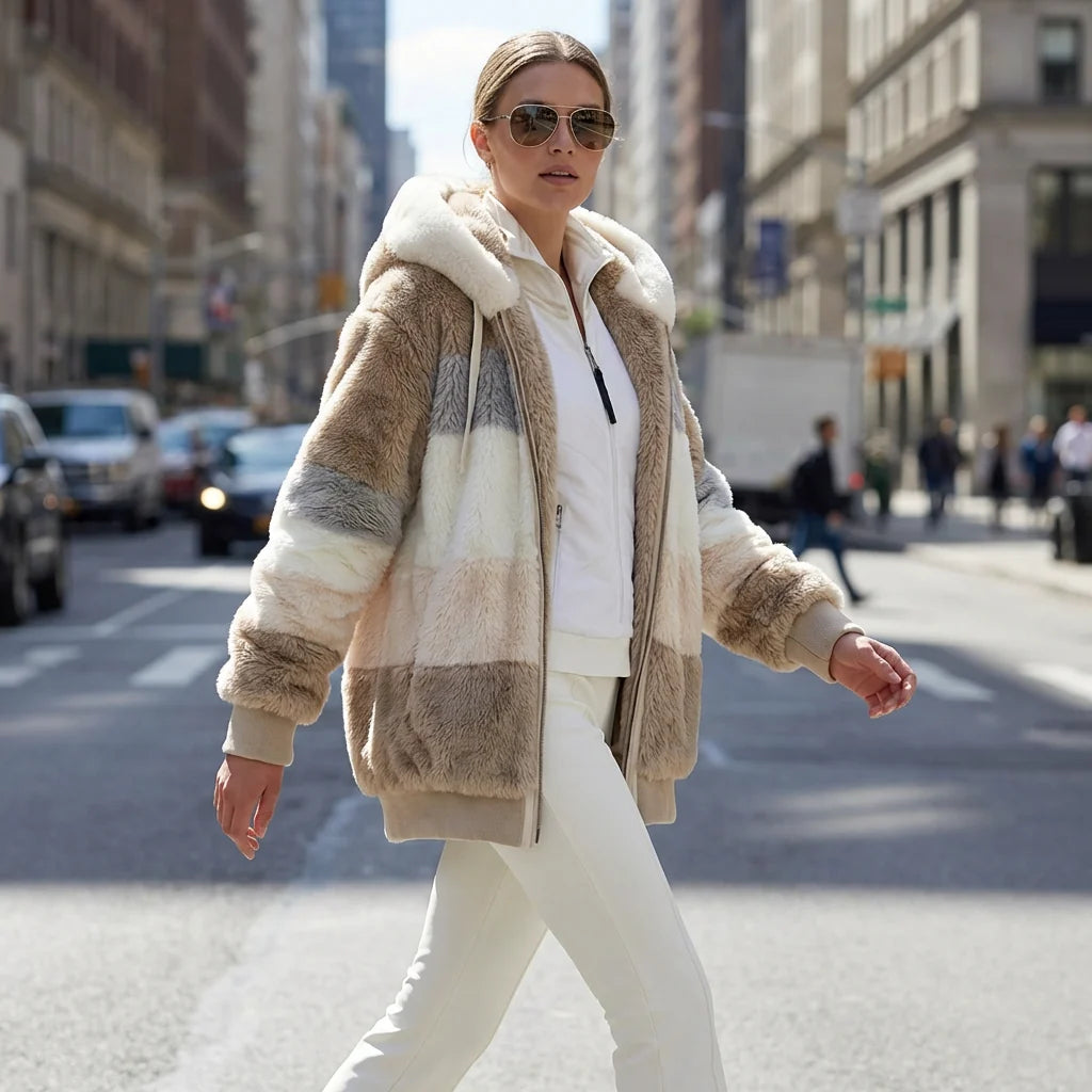 Faux Fur Coat Double-Layer Insulation Adjustable Hood Oversized Fit