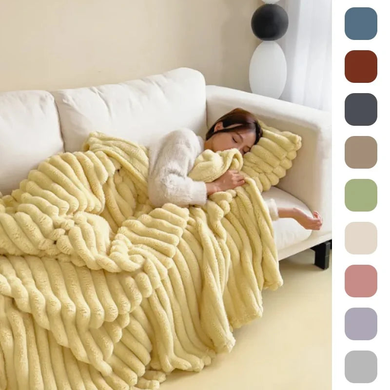 Faux Fur Throw Blanket Double-Sided Plush Matching Pillowcase Included
