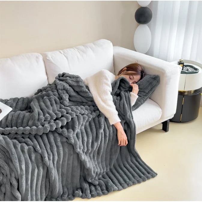 Faux Fur Throw Blanket Double-Sided Plush Matching Pillowcase Included