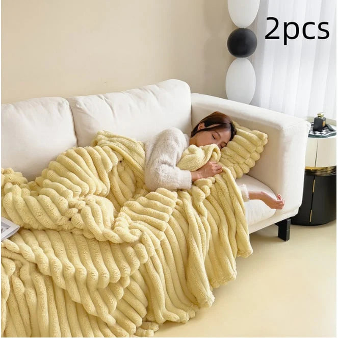 Faux Fur Throw Blanket Double-Sided Plush Matching Pillowcase Included