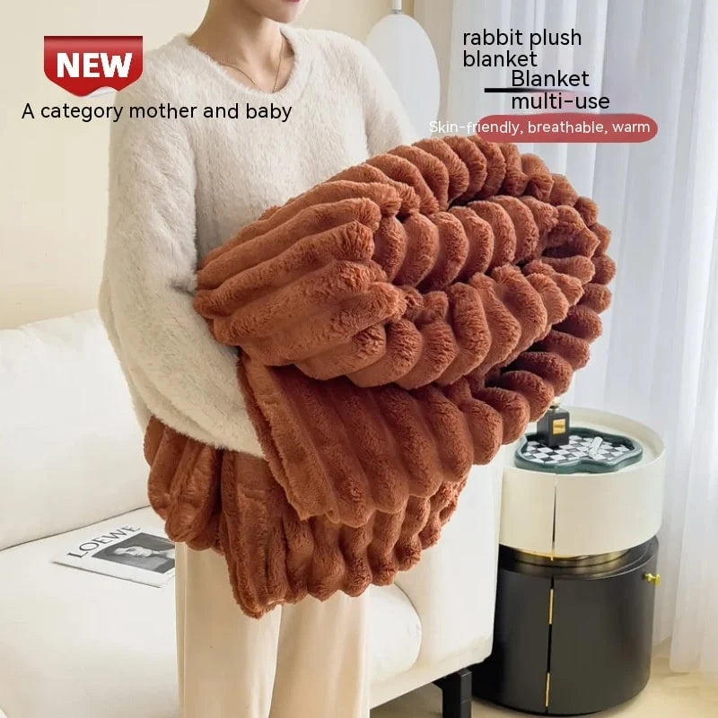 Faux Fur Throw Blanket Double-Sided Plush Matching Pillowcase Included