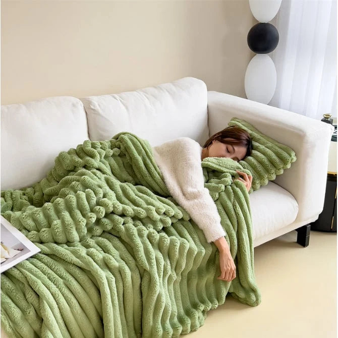 Faux Fur Throw Blanket Double-Sided Plush Matching Pillowcase Included