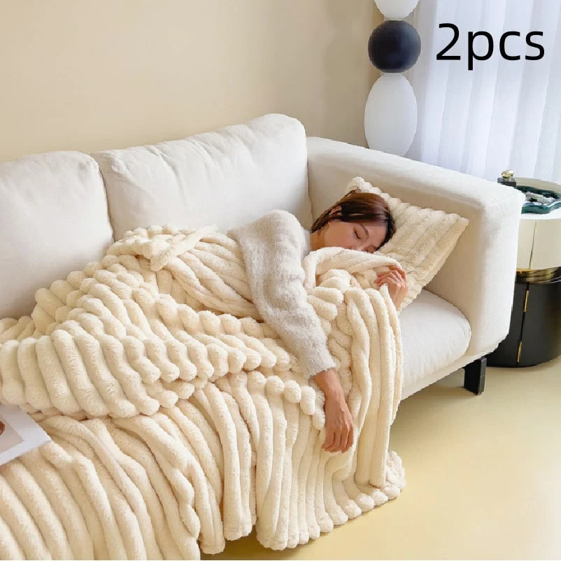 Faux Fur Throw Blanket Double-Sided Plush Matching Pillowcase Included