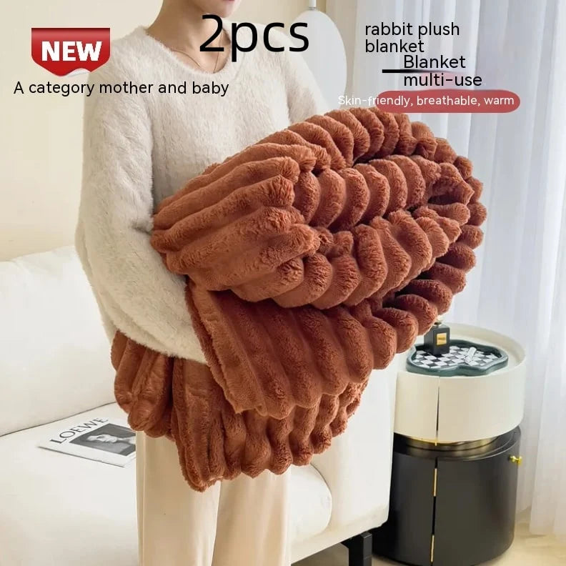 Faux Fur Throw Blanket Double-Sided Plush Matching Pillowcase Included