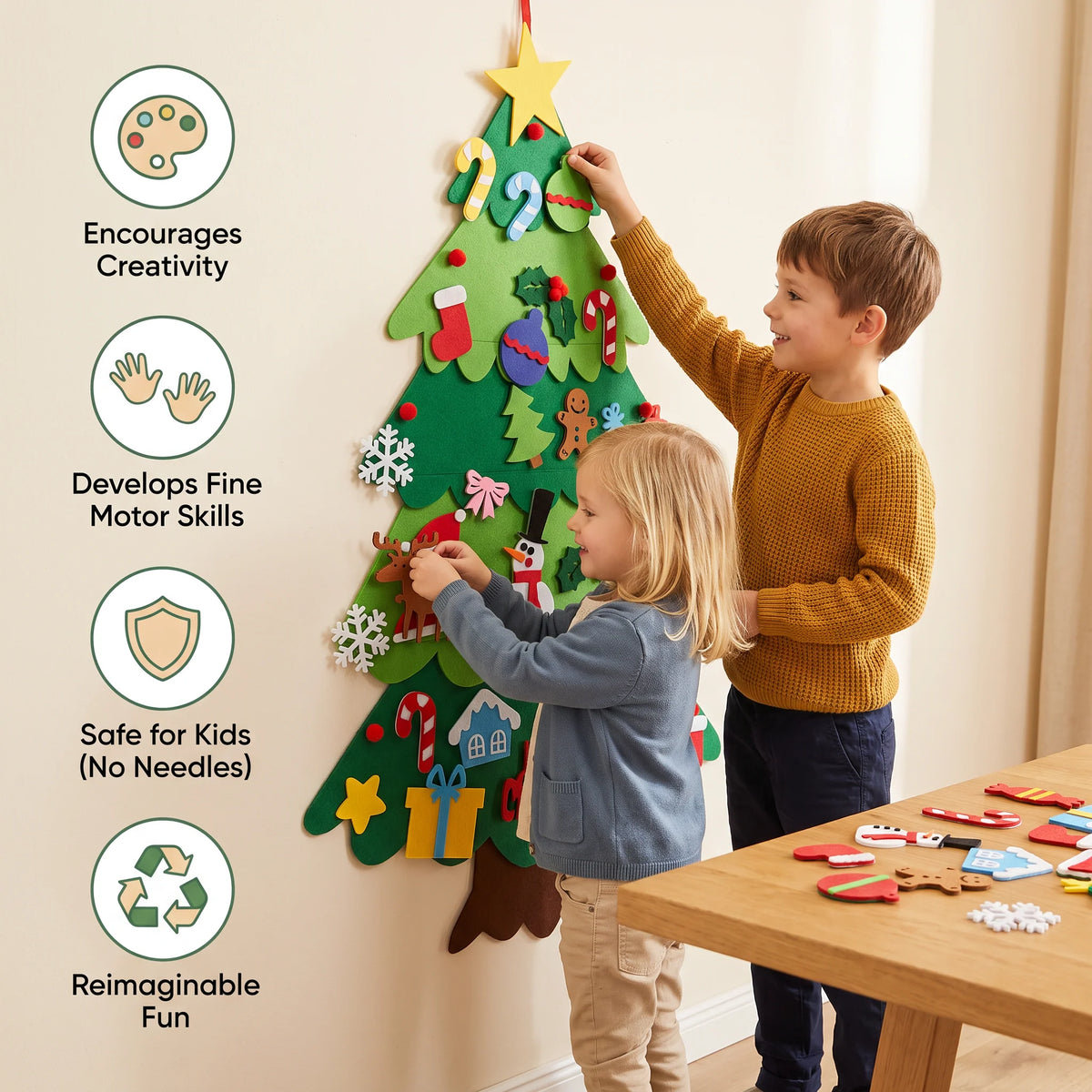 Felt Christmas Tree Removable Ornaments Reusable