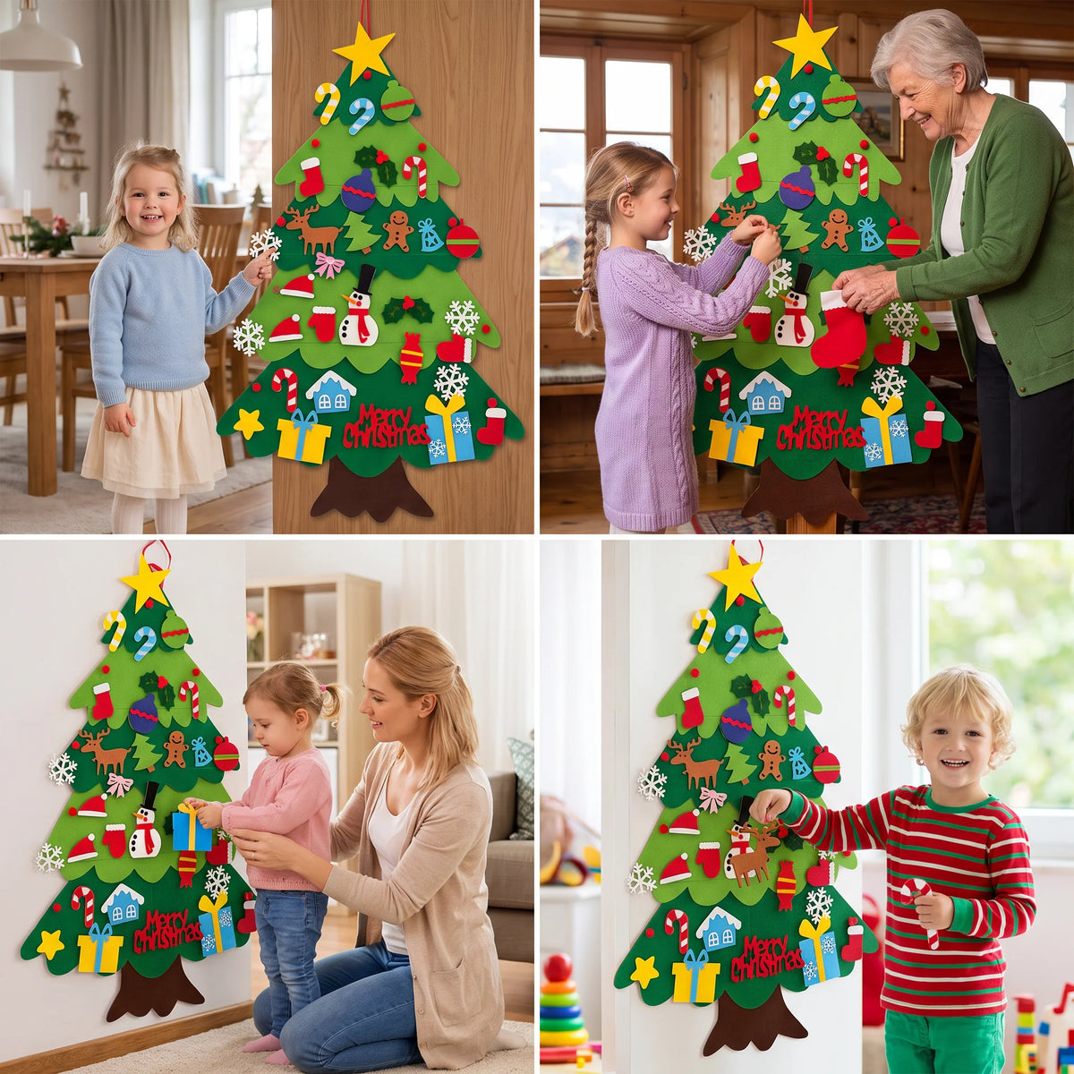 Felt Christmas Tree Removable Ornaments Reusable