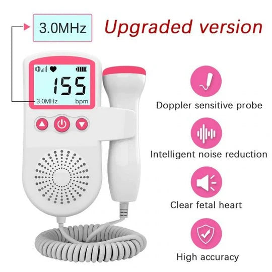 Fetal Doppler Monitor Portable LCD Heart Rate Display Ultrasound Sensor