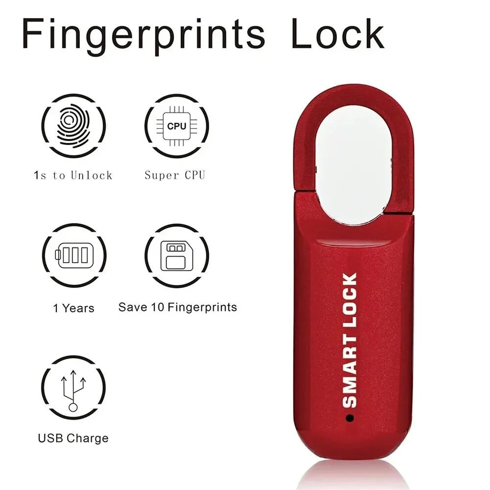 Fingerprint Padlock Zinc Alloy Stores 10 Fingerprints
